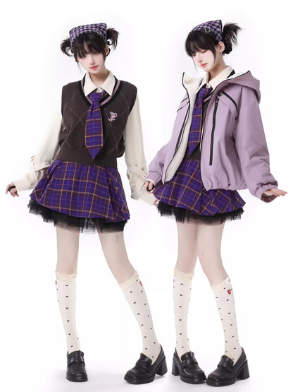 マルチポケット タロ パープルジャケット ニットベスト スカートスーツ