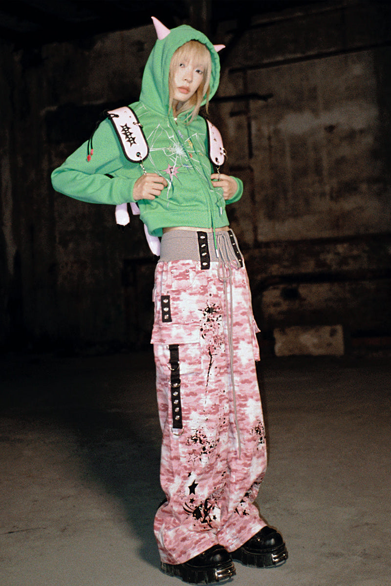 デビルポイントクラックルフード付きショートスウェットシャツ