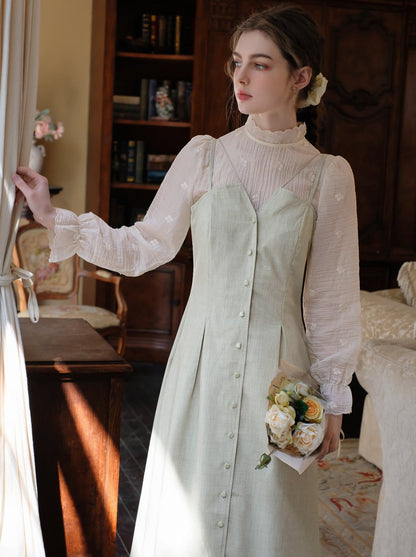 スカートフラワーレトロブラウス+キャミソールシアー