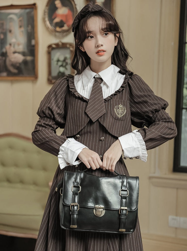 Dress Slim Middle Striped Retro Lolita