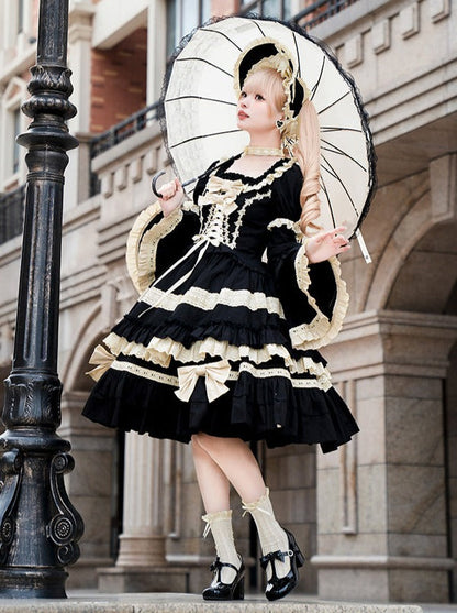 Sleeves Lace-Up Gothic Lace-Up + Skirt Gothic + Hat Dress