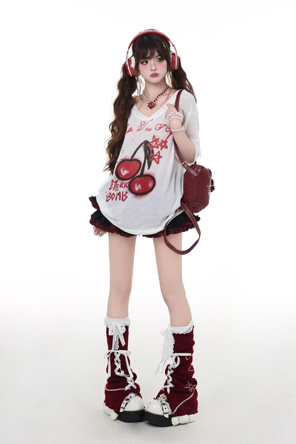 Süßes, cooles T-Shirt mit Kirschkragen