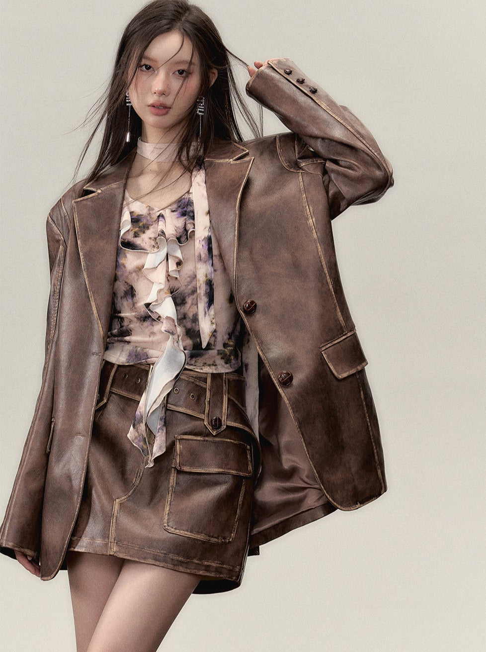 Osh Leather Over Jacket + Short Skirt