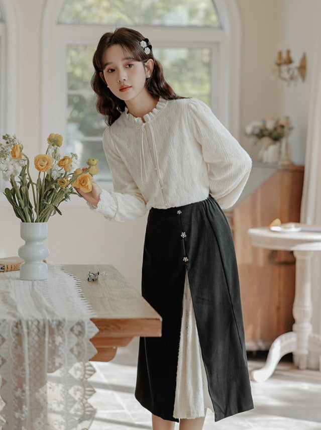 Spitze China Französisch Rock Shirt Schlitz Retro