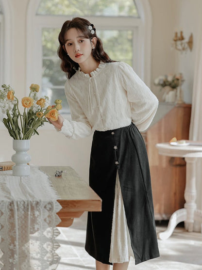 Spitze China Französisch Rock Shirt Schlitz Retro