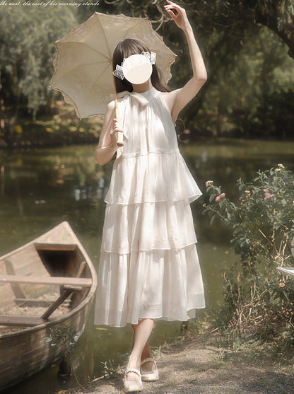 Embroidery Moonlight Cake Dress Neck Fairy Halter