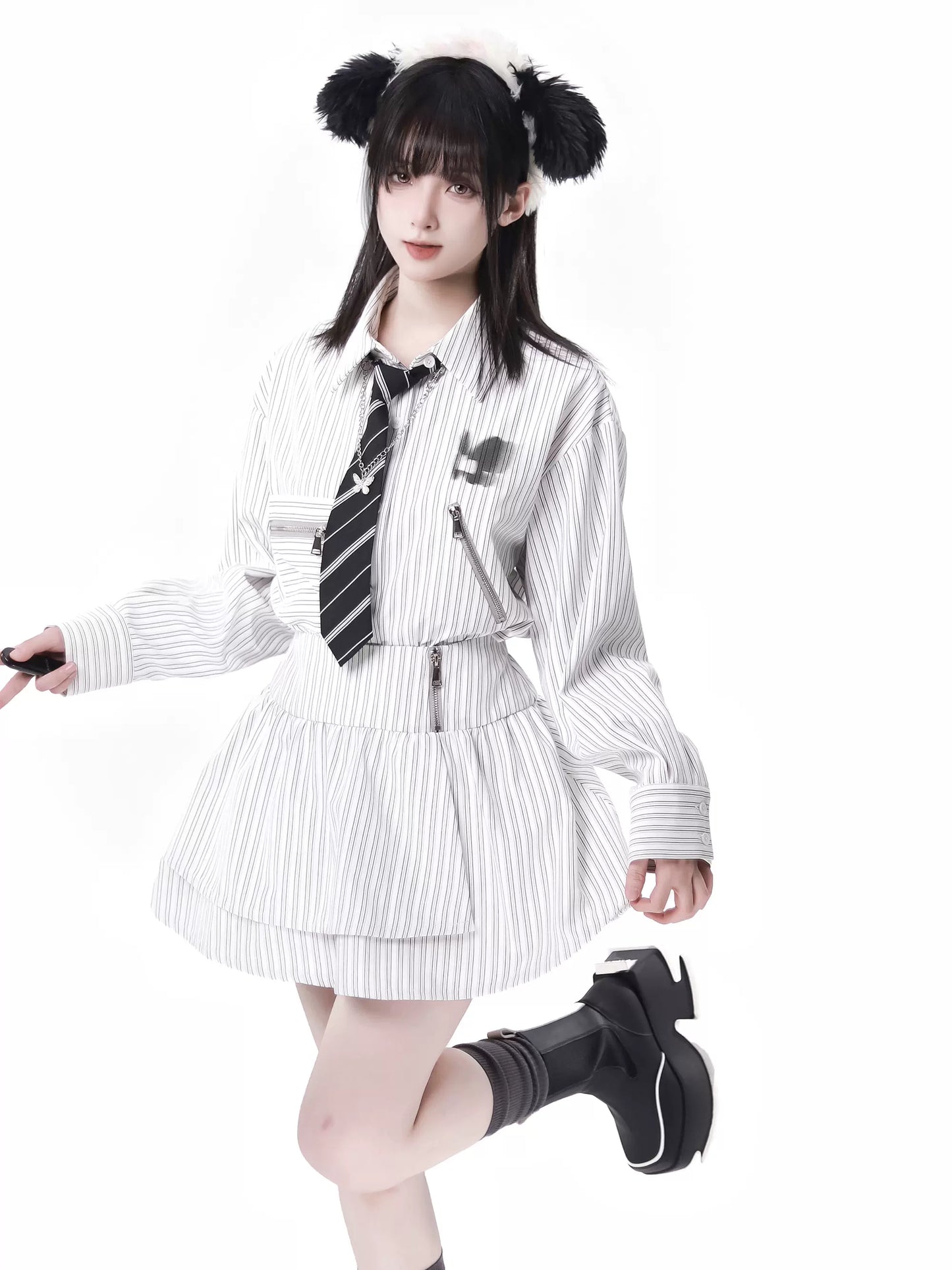 ストライプ + シャツ カジュアル ストリート レイジースカート レトロ