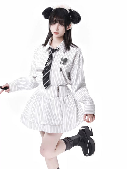 ストライプ + シャツ カジュアル ストリート レイジースカート レトロ