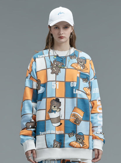 Sweatshirt mit Bären-Hop-Print und Hip-Plus-Print aus Samt