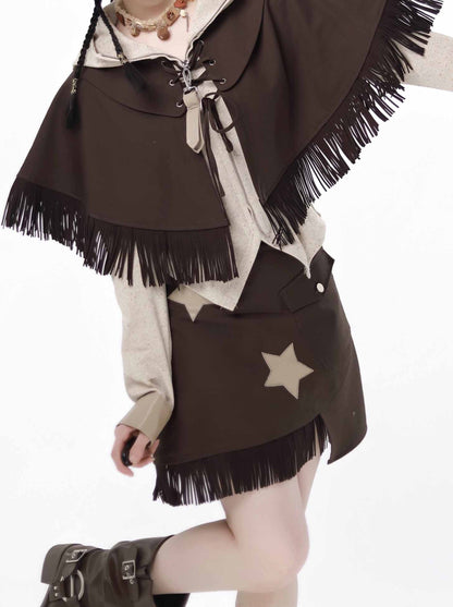 デザインスプリットワンダーベアニットトップショールメイラード