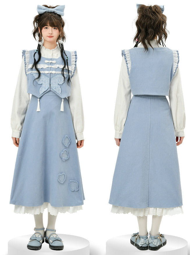 Weste Blau Wald Rüschen Schmetterling Rock China Blau Hemd