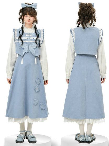 Weste Blau Wald Rüschen Schmetterling Rock China Blau Hemd