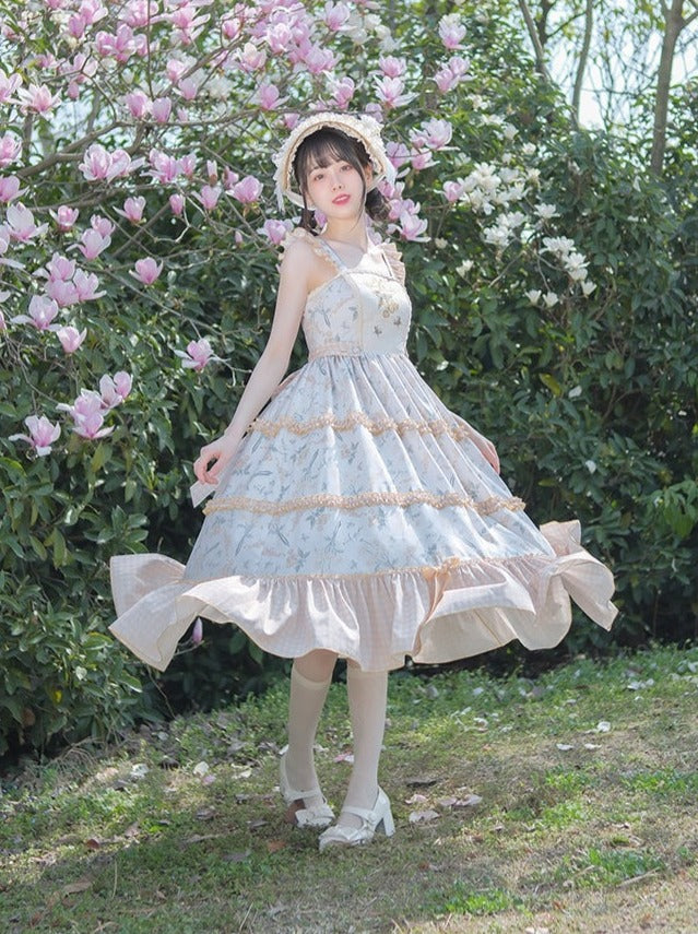 Lolita-Sommerrock mit süßem Druck und Blumenstickerei