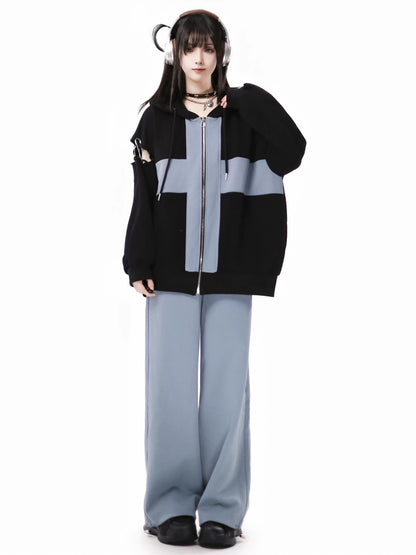 Zip Cami Cross Loose Pants Hoodie Top