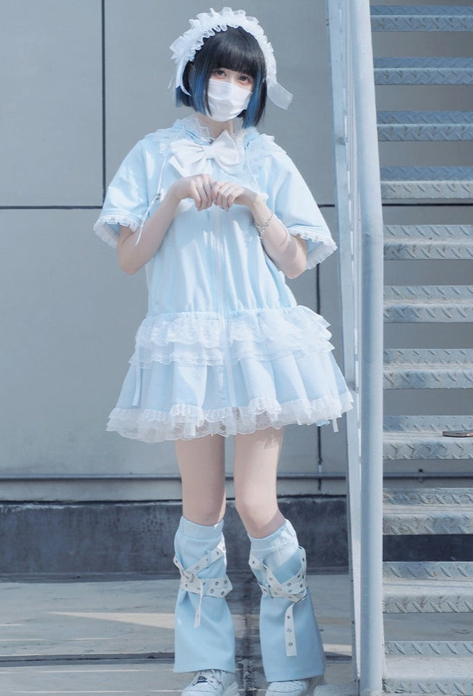 Bow Frilled Big Hooded Girly Long Bunny Dress Ears