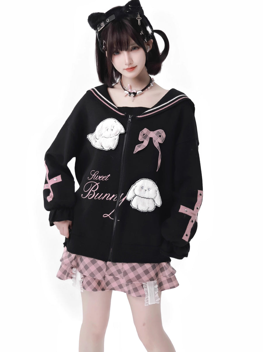 Cocoa Suit Black Peach Cardigan Knit Collar Sailor