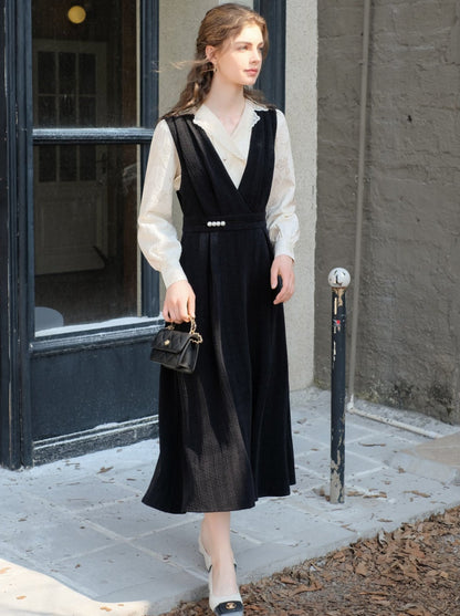 Jacquard Blumen Bluse Rock Hosenträger