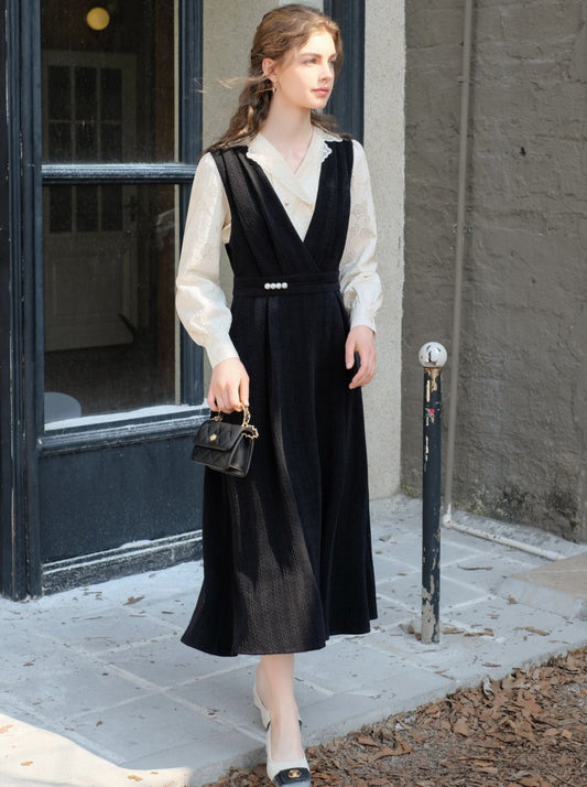 Jacquard Blumen Bluse Rock Hosenträger