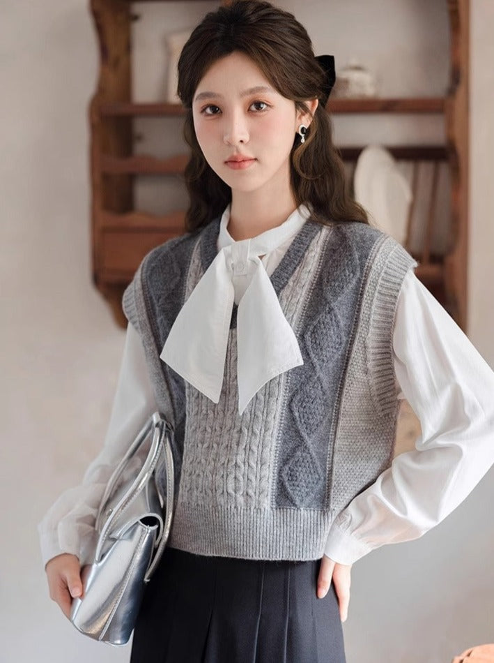 Vest Contrast Sweater Stripe V-Neck