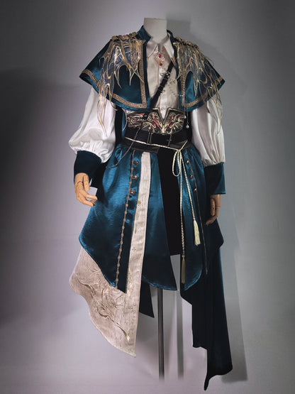 Hanfu Military Lolita Set Embroidered Cape Shirt & Pants - Long Yao