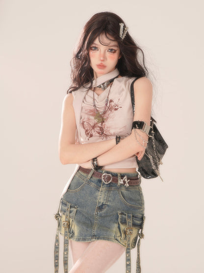 Black y2k Girl Tops Cool Super Sweet