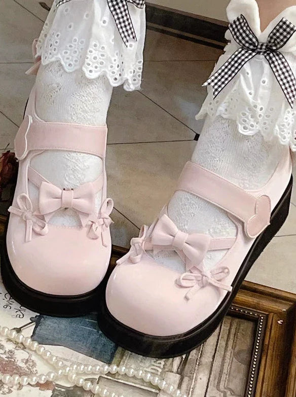 Round Lolita Shoes Ribbon Toe Platform