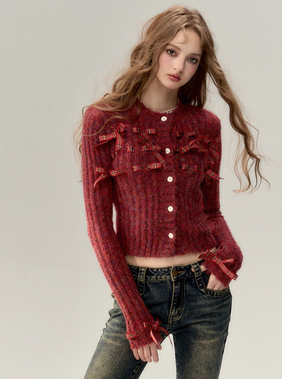 Ribbon Ribbed Knit Top + Ribbon Knit Hat + Knit Flowers