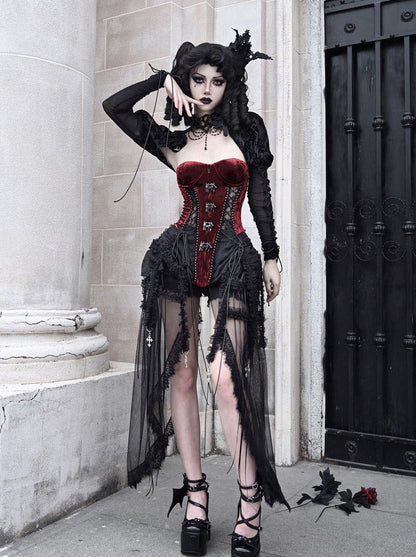 ダークアリスドレス ヘルフィッシュボーンストラップコルセットセット ゴシックチュール