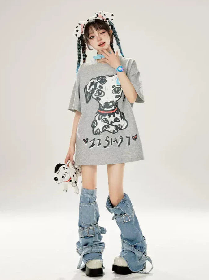 Print Dalmatian T-Shirt Loose Gray