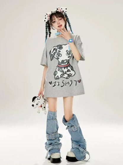 Print Dalmatian T-Shirt Loose Gray