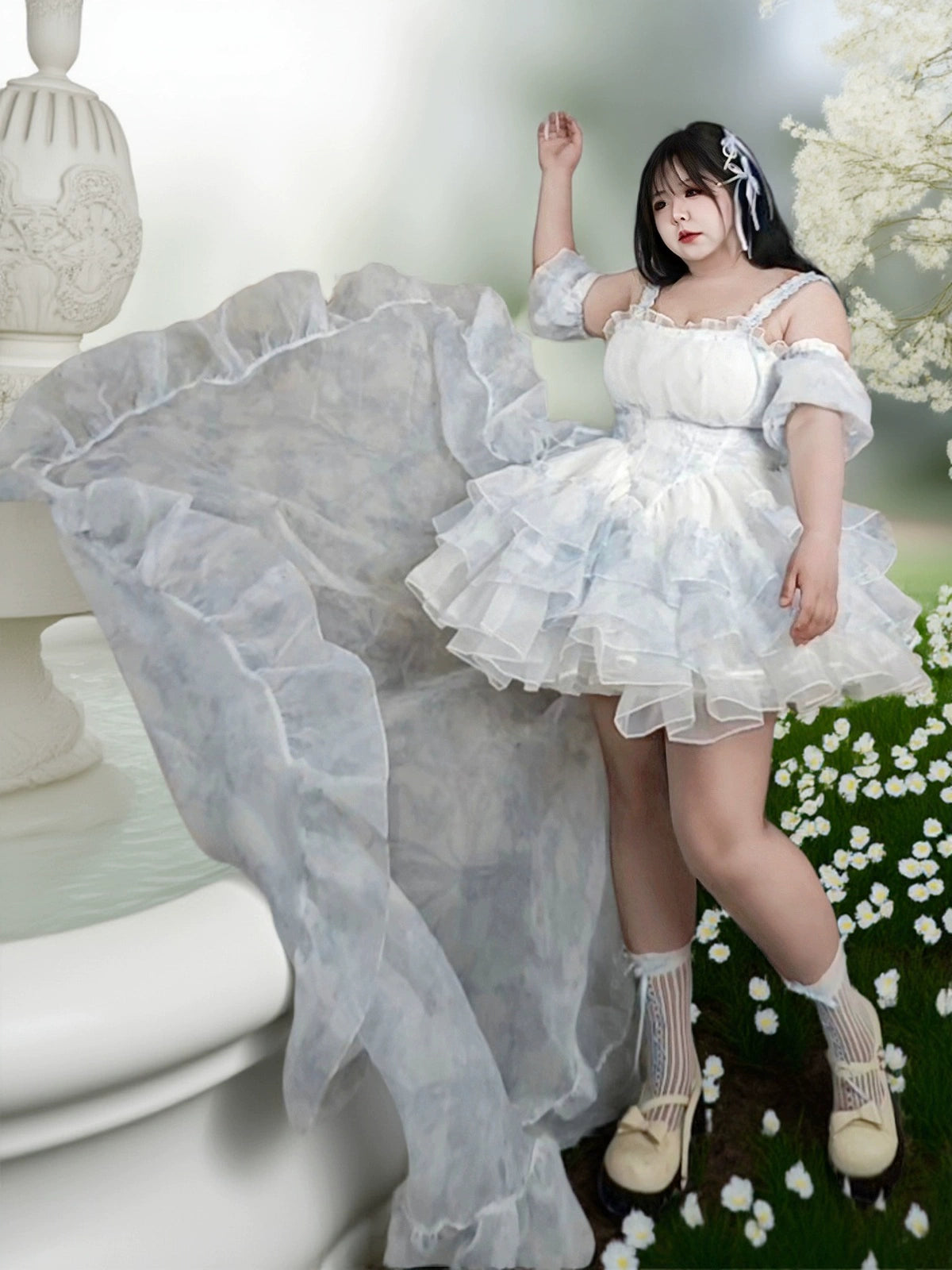 Plus Size Train Puff Ball Gown Heavy-Detail Formal Dress