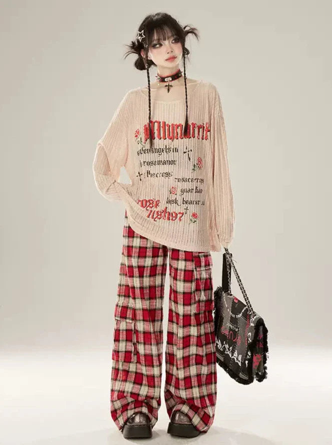 Rote Freizeithose mit Karomuster