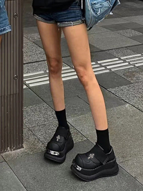 プラットフォームメタルベルクロシューズパンクレザークロス