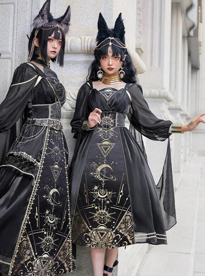 フルスリーブモデル シースルーショートヤーンドレス ショルダー + サス + ナイトメアホルス