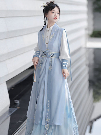 Light Vest Long Design + Blouse China China Belt + Blue China Tassel Skirt