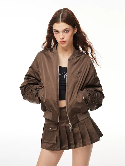 ジャケットロゴシャーリングポケットスカート+プリーツ