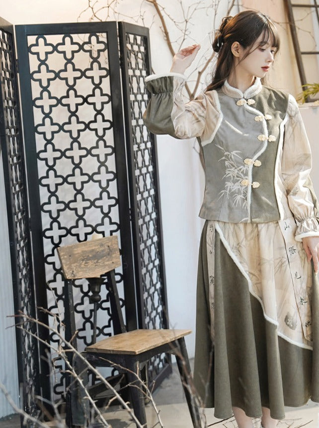 Ausgestelltes Top + Rock mit Print China