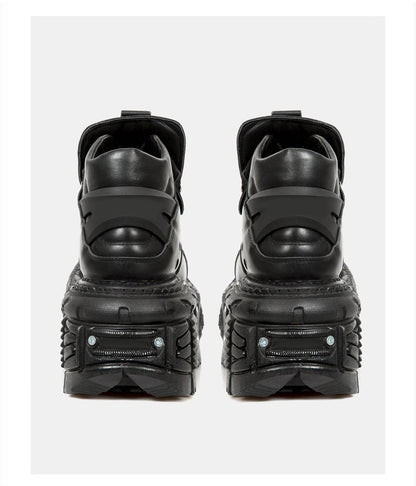 チェーンパンクメタルプラットフォームプレーンダークシューズハイトップ