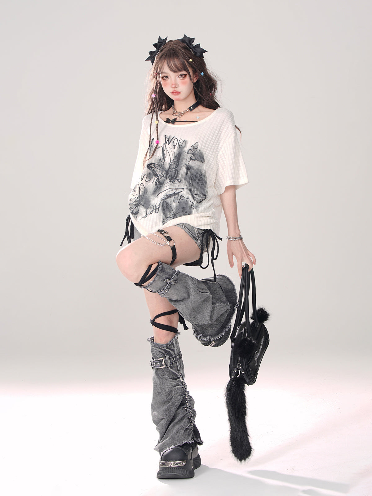 Bein Grau-Blau + Denim Shorts A-Linie Wärmer