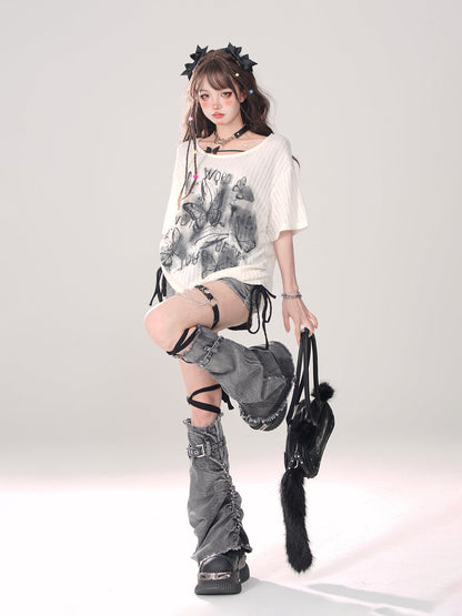 Bein Grau-Blau + Denim Shorts A-Linie Wärmer