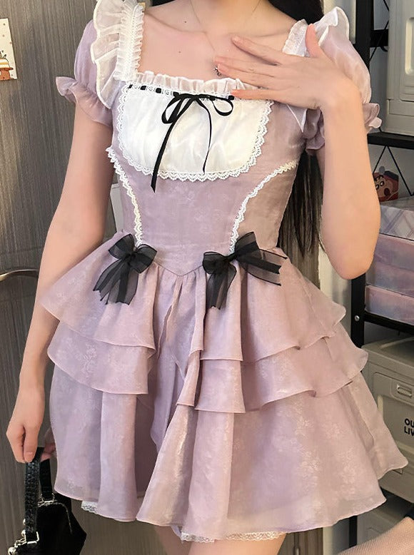 スイートドレスネックスクエアデッドラインガーリー