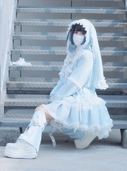 Bow Frilled Big Hooded Girly Long Bunny Dress Ears