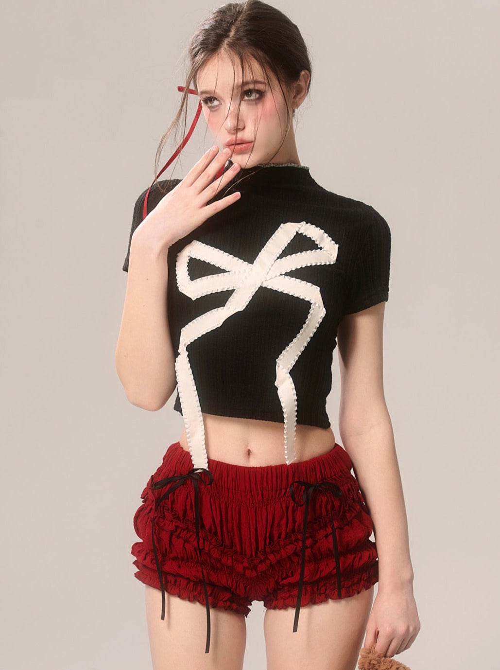 ラッフルチェリーショーツ レッド