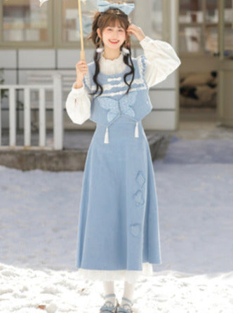 Weste Blau Wald Rüschen Schmetterling Rock China Blau Hemd