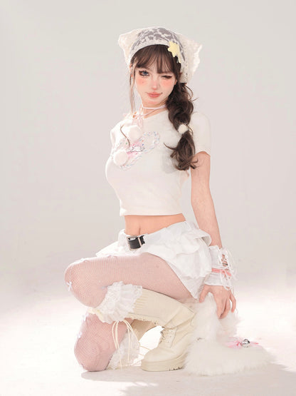 T-Shirt American Neck Love Kurze Runde Katze