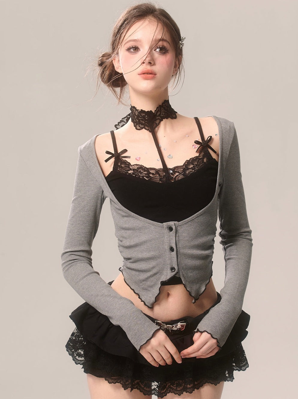 カーディガン ロマンティック オープンネック