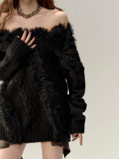 ワンショルダーニットケーブル+ケーブルカーディガン