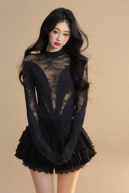 Tight Chic Black Reservations Top Lace Sheer