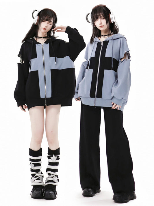 Zip Cami Cross Loose Pants Hoodie Top