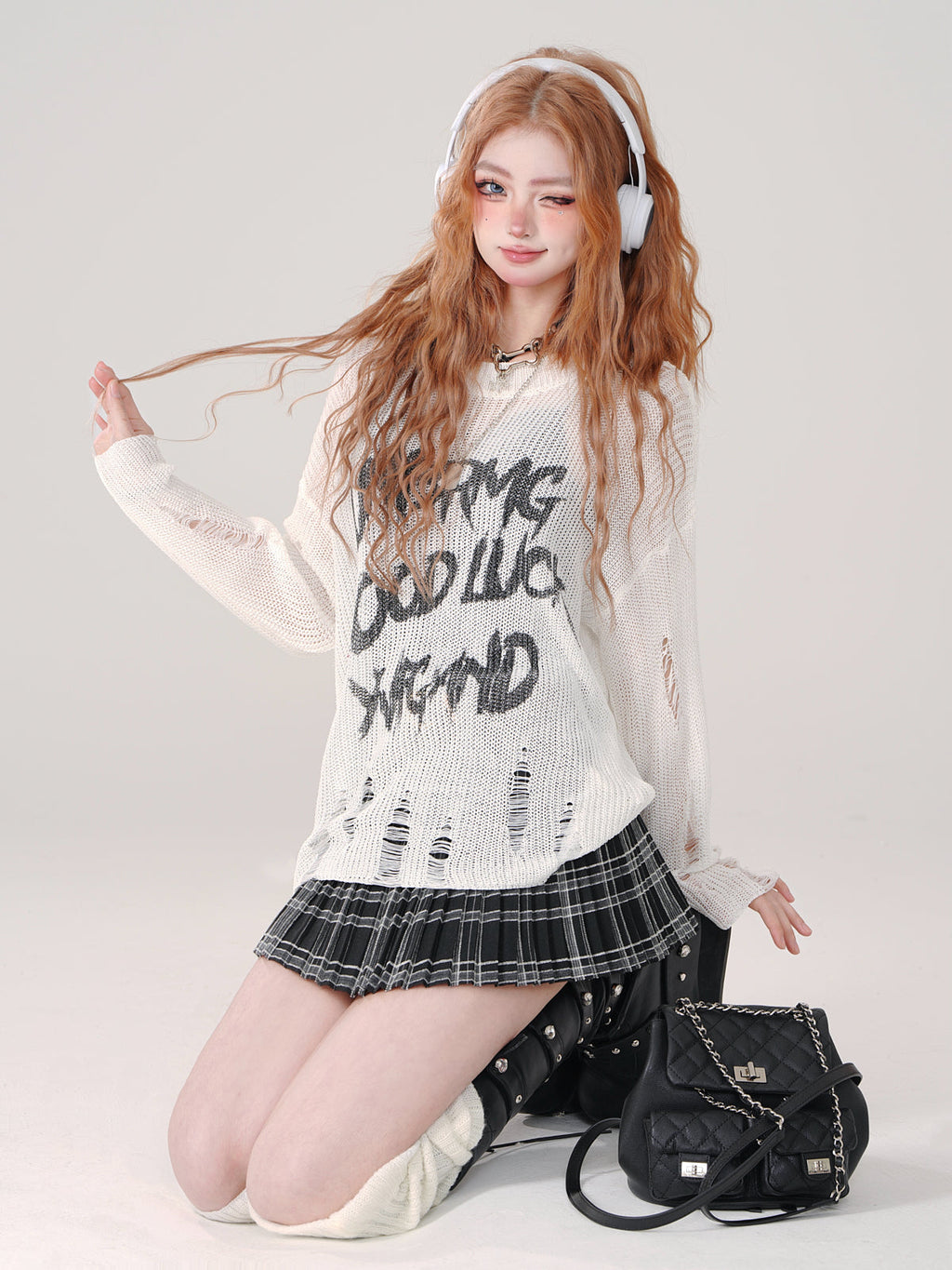 Print Ripped Knit Letter Sheer